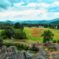 Trendy beautiful travel landscape, bright colors of power of nature. Touristic famous location. Oil painted wall art print in large size, creative drawing design. Contemporary pictorial artwork