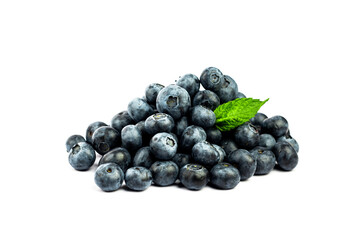 Blueberry. Ripe blueberry with mint leaves on white isolated background.