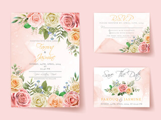 Beautiful wedding invitation card template floral design