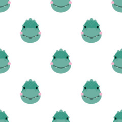 Seamless pattern with cute little dinosaur. Hand drawn vector illustration ​on white background. Scandinavian cartoon style flat design. Concept for children print.
