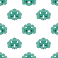 Seamless pattern with cute little dinosaur. Hand drawn vector illustration ​on white background. Scandinavian cartoon style flat design. Concept for children print. © Nadejda