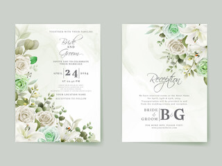 Beautiful wedding invitation card template floral design