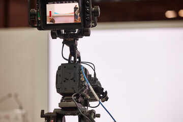 Television set with video camera and white screen. Entertainment