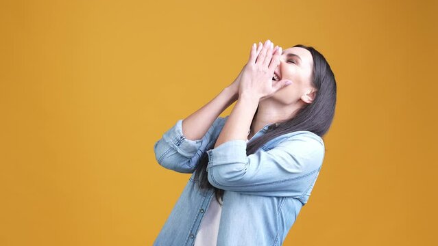 What a loser lady laugh loud point finger isolated vivid color background