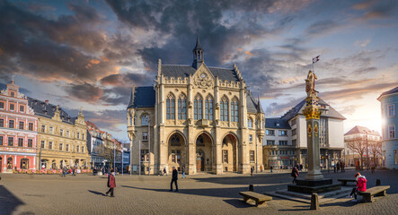 Fototapeta na wymiar Erfurt, Germany. Rathaus or Town Hall in the center of the capital of Thuringia at sunset