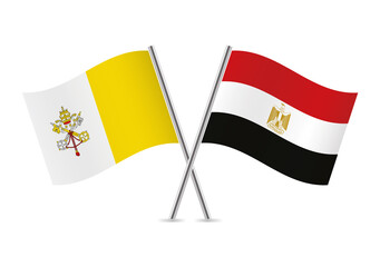 Vatican City and Egyptian crossed flags, isolated on white background. The flags of Vatican City and Egypt. Vector illustration.