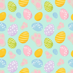 seamless pattern for happy Easter, colorful eggs and rabbit