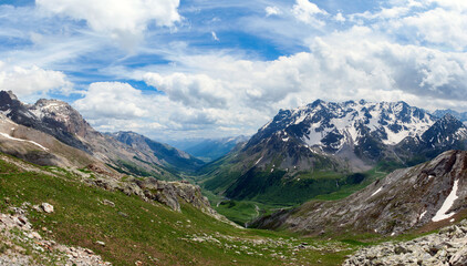Fototapeta na wymiar Scenic landscape at Galibier mountain pass in French Alps