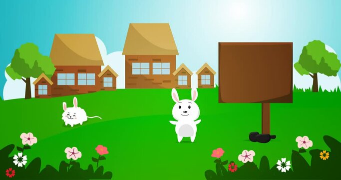 2d background education for kids animal rabbit jump in garden