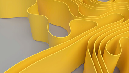 Yellow wavy stripes on a gray background. 3d render illustration