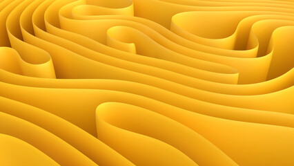 Yellow wavy volume stripes. 3d render illustration