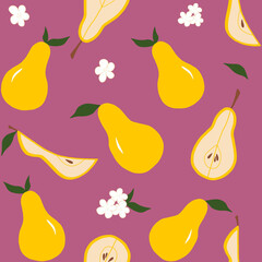 Seamless pattern with pears. Hand drawn illustration made in Adobe fresco. Pattern for print on fabric, paper
