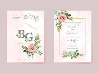 Beautiful wedding invitation card template floral design