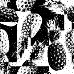Pineapple seamless pattern. Repeated ananas printed. Repeating contemporary fruit design for summer prins. Black pineapples on white background. Modern stylish texture. Monocrome printing. Vector
