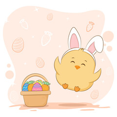 Cute Easter Chick and Eggs