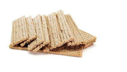 Fitness crispbreads isolated on white background. Healthy diet food. Whole grain crispy bread. Diet bread.