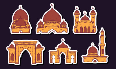 Set of Islamic Mosque. Illustration vector graphic. Design concept Mosque with HandDrawn Sketch style, Perfect for Islamic sticker, greeting card , Best element set for your Islamic design.