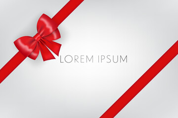 Vector realistic bow isolated on black background. Red gift bow for card.