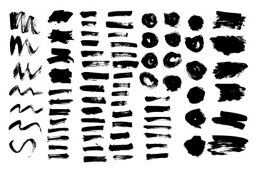 Vector set black paint brush stroke.