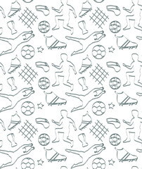 Vector seamless pattern with soccer player and ball, black and white