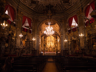 Woman visiting the Nossa Senhora do Pilar Minor Basilica in Ouro Preto, Minas Gerais