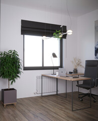 3d rendering of home office cabinet work place