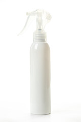 White plastic bottle of cleaning agent for home cleaning, isolated on white background sanitizer cleanliness,