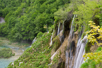 Fototapeta na wymiar Beautiful Waterfall park at Croatia Lake National Park.