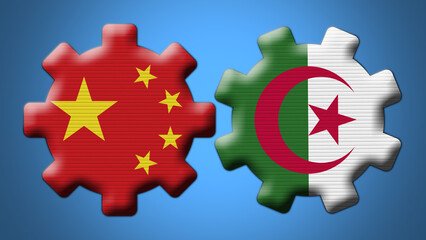 Algeria and China Chinese Wheel Gears Flags – 3D Illustration