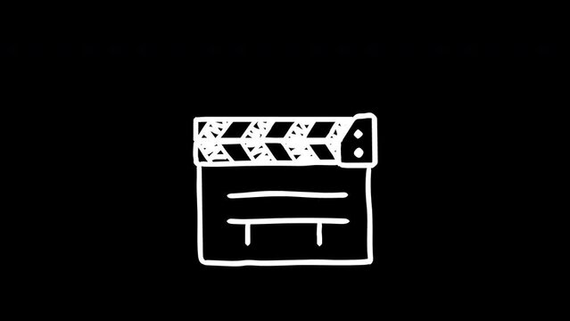 Animated movie clapperboard. Frame by frame animation. Alpha channel. Looped animation