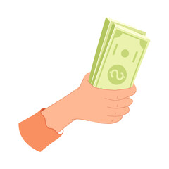 Hand Holding Green Dollar Banknote or Paper Money Vector Illustration