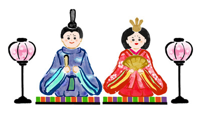 ひな人形の手描き和風イラスト