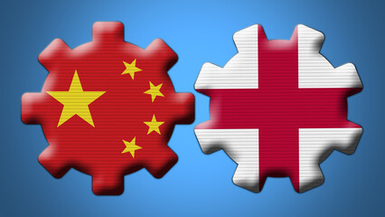 England and China Chinese Wheel Gears Flags – 3D Illustration