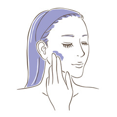 指で顔にクリームを塗る女性のイラスト