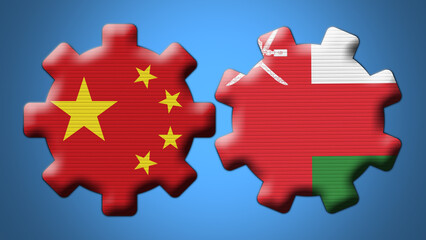 Oman and China Chinese Wheel Gears Flags – 3D Illustration