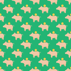 Piggy bank seamless pattern. Funny financial toy background.