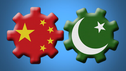 Pakistan and China Chinese Wheel Gears Flags – 3D Illustration