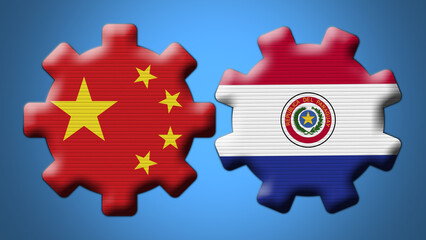 Paraguay and China Chinese Wheel Gears Flags – 3D Illustration