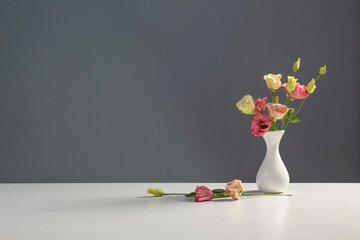 bouquet of eustoma on dark background