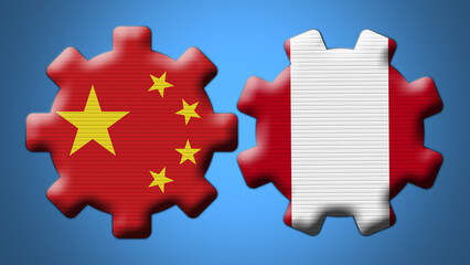 Peru and China Chinese Wheel Gears Flags – 3D Illustration