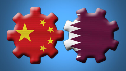 Qatar and China Chinese Wheel Gears Flags – 3D Illustration