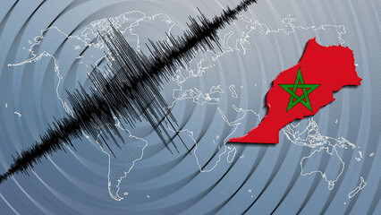 Seismic activity earthquake Morocco map - obrazy, fototapety, plakaty