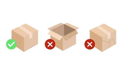 Boxes Icon Set. Vector flat set of illustration isolated with a box closed, a box opened and a box broken