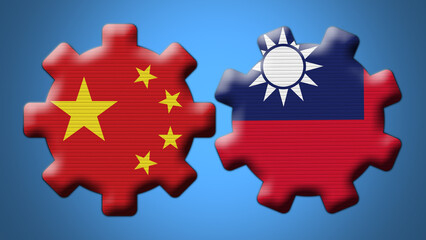 Taiwan and China Chinese Wheel Gears Flags – 3D Illustration