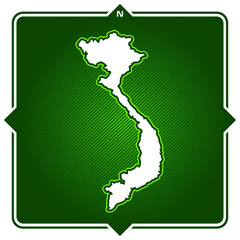 Simple outline map of vietnam with compas
