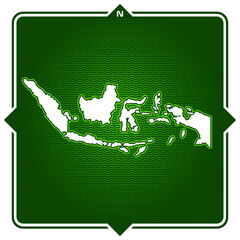 Simple outline map of Indonesia with compas