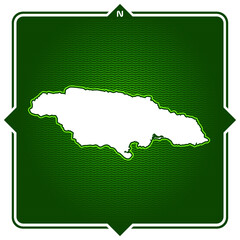 Simple outline map of jamaica with compas