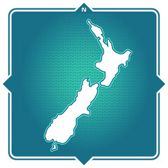 Simple outline map of new zealand with compas