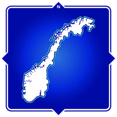 Simple outline map of norway with compas