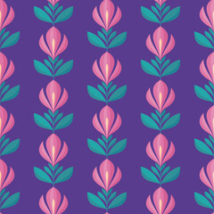 Background seamless pattern design. Abstract geometric flowers. Decorative mid-century modern style. Vector illustration. 